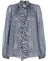 hellblaue Seide Bluse mit Rüschen von Diane von Furstenberg
