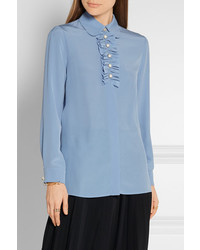 hellblaue Seide Bluse mit Rüschen von Gucci