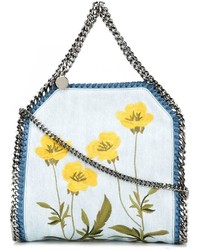 hellblaue Shopper Tasche aus Leder mit Blumenmuster