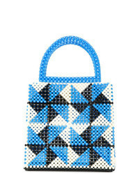 hellblaue Shopper Tasche aus Leder mit geometrischem Muster