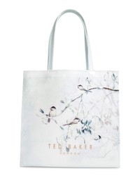 hellblaue Shopper Tasche aus Segeltuch mit Blumenmuster