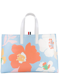 hellblaue Shopper Tasche mit Blumenmuster von Thom Browne