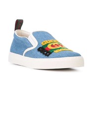 hellblaue Slip-On Sneakers aus Jeans von Gucci