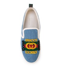 hellblaue Slip-On Sneakers aus Jeans von Gucci