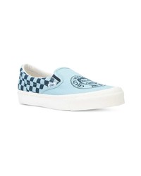 hellblaue Slip-On Sneakers aus Segeltuch mit Karomuster von Vans