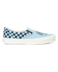 hellblaue Slip-On Sneakers aus Segeltuch mit Karomuster von Vans