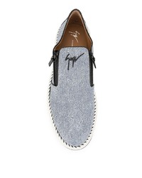 hellblaue Slip-On Sneakers aus Segeltuch von Giuseppe Zanotti