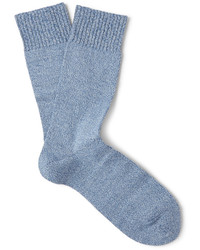 hellblaue Strick Socken von Falke