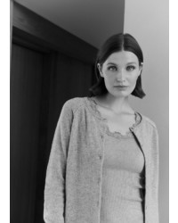 hellblaue Strickjacke mit einer offenen Front von Rosemunde