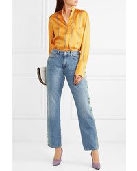 hellblaue vertikal gestreifte Jeans von Victoria Victoria Beckham