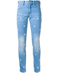 hellblaue verzierte enge Jeans aus Baumwolle von Muveil