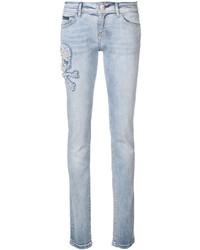 hellblaue verzierte enge Jeans von Philipp Plein