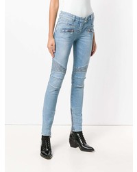 hellblaue verzierte enge Jeans von Balmain