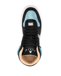 hellblaue verzierte hohe Sneakers aus Leder von Philipp Plein