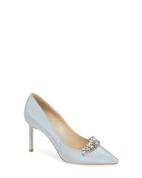 hellblaue verzierte Leder Pumps