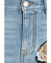 hellblaue verzierte Paillettenjeans von Alexander McQueen