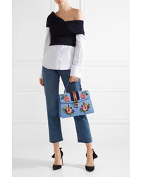 hellblaue verzierte Shopper Tasche aus Leder von Gucci