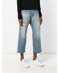 hellblaue weite Hose aus Jeans mit Destroyed-Effekten von R13