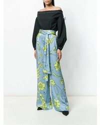 hellblaue weite Hose mit Blumenmuster von Miahatami