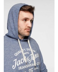 hellblauer bedruckter Pullover mit einem Kapuze von Jack & Jones