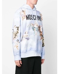 hellblauer bedruckter Pullover mit einem Kapuze von Moschino