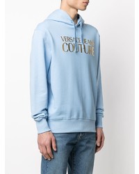 hellblauer bedruckter Pullover mit einem Kapuze von VERSACE JEANS COUTURE