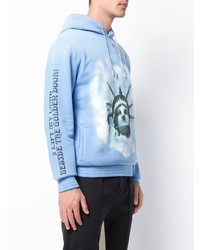 hellblauer bedruckter Pullover mit einem Kapuze von Off-White