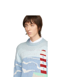 hellblauer bedruckter Pullover mit einem Rundhalsausschnitt von Thom Browne