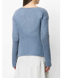 hellblauer bedruckter Pullover mit einem Rundhalsausschnitt von Ermanno Scervino