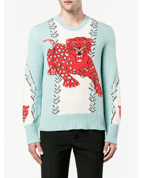 hellblauer bedruckter Pullover mit einem Rundhalsausschnitt von Gucci