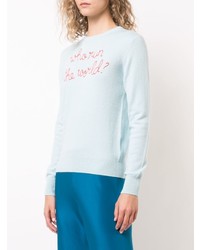 hellblauer bedruckter Pullover mit einem Rundhalsausschnitt von Lingua Franca