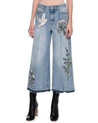 hellblauer bestickter Hosenrock aus Jeans