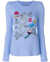 hellblauer bestickter Pullover