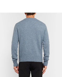 hellblauer flauschiger Pullover mit einem Rundhalsausschnitt von Prada