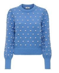 hellblauer gepunkteter Pullover mit einem Rundhalsausschnitt von Jdy
