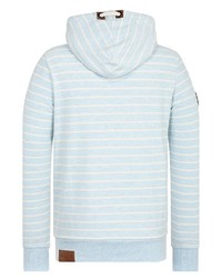 hellblauer horizontal gestreifter Pullover mit einem Kapuze von Naketano