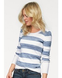 hellblauer horizontal gestreifter Pullover mit einem Rundhalsausschnitt von Arizona