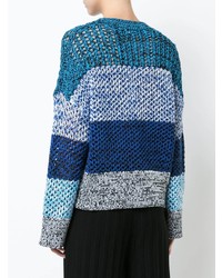 hellblauer horizontal gestreifter Pullover mit einem Rundhalsausschnitt von Derek Lam 10 Crosby