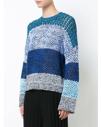 hellblauer horizontal gestreifter Pullover mit einem Rundhalsausschnitt von Derek Lam 10 Crosby