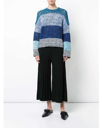 hellblauer horizontal gestreifter Pullover mit einem Rundhalsausschnitt von Derek Lam 10 Crosby