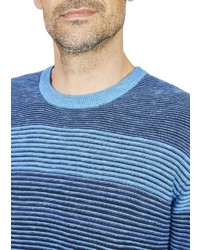 hellblauer horizontal gestreifter Pullover mit einem Rundhalsausschnitt von Hajo