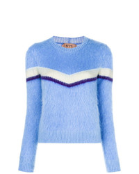 hellblauer horizontal gestreifter Pullover mit einem Rundhalsausschnitt von N°21