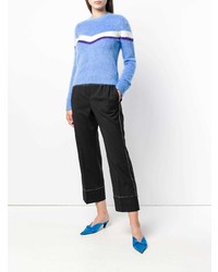 hellblauer horizontal gestreifter Pullover mit einem Rundhalsausschnitt von N°21