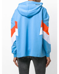 hellblauer horizontal gestreifter Pullover mit einer Kapuze von MSGM