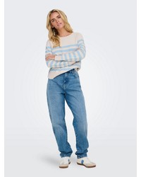 hellblauer horizontal gestreifter Pullover von Only