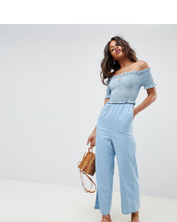 hellblauer Jumpsuit aus Jeans mit Rüschen