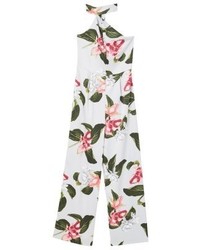 hellblauer Jumpsuit mit Blumenmuster von Mango