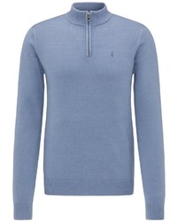 hellblauer Pullover mit einem Reißverschluss am Kragen von Dreimaster