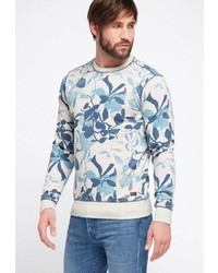 hellblauer Pullover mit einem Rundhalsausschnitt mit Blumenmuster von Petrol Industries