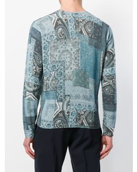 hellblauer Pullover mit einem Rundhalsausschnitt mit Paisley-Muster von Etro